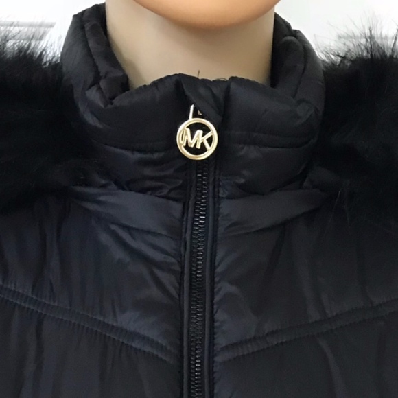 NWT MICHAEL Kors Black Fur trim hood Vest S - Picture 5 of 8